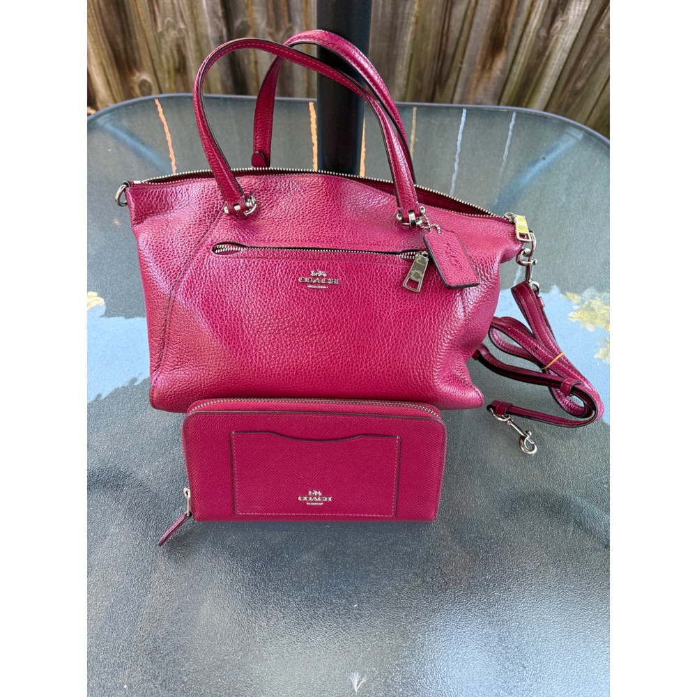 Coach Red Pebble Leather Prairie Satchel F79997 and Matching Wallet Set Fall Bag